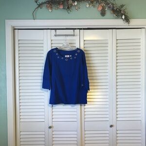 Quacker Factory Royal Blue Blouse with Grommet Accents